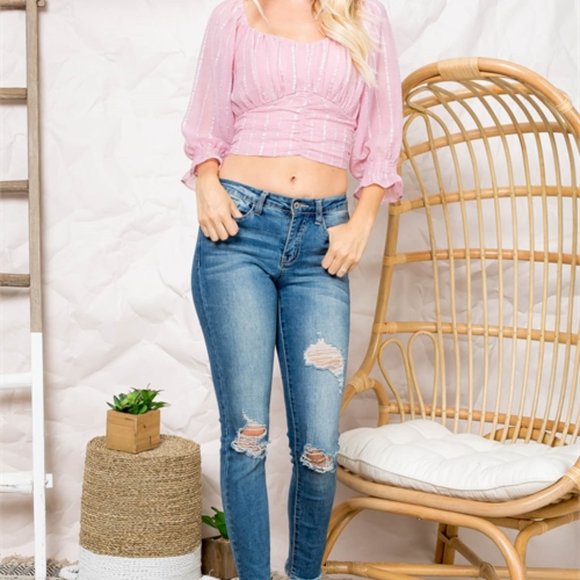 Boho Tie Back Cropped Top Pink - Picture 5 of 9